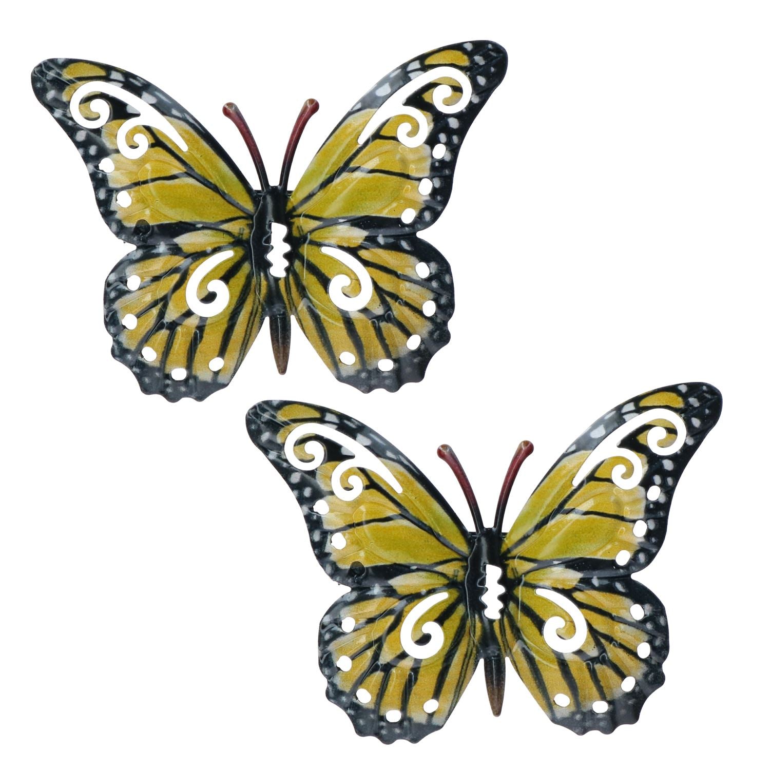 Petit papillon en métal jaune pour décoration murale de jardin/maison 11 x 8,5 cm, lot de 2