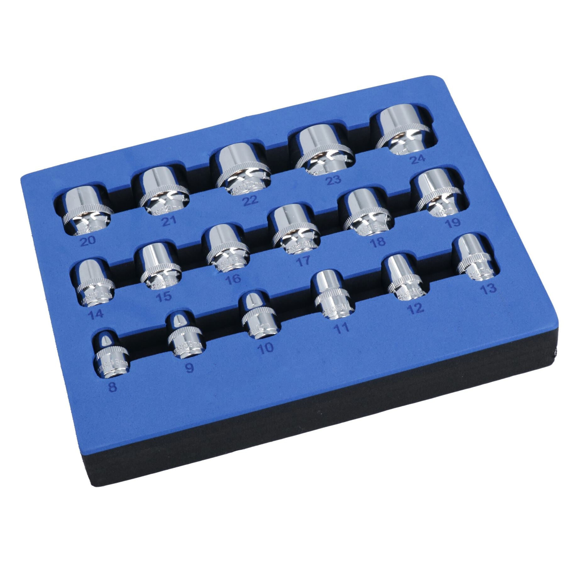 3/8" Drive Shallow Metric MM Shallow Sockets Bi-Hex 12 Point 8mm - 24mm 17pc