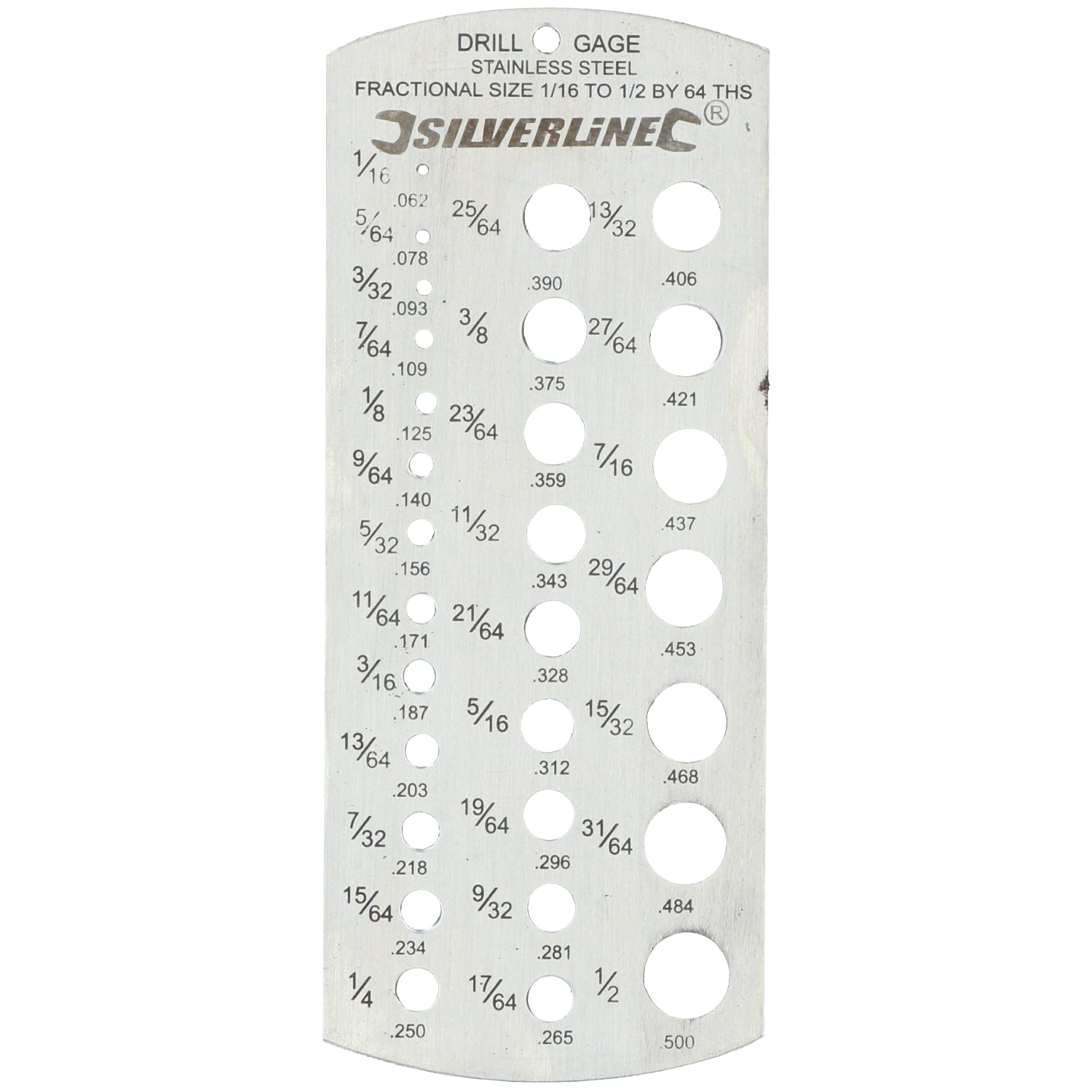 Calibre de taille de foret fractionnaire impérial 1/16"-1/2" Guide de trou de taraudage en acier inoxydable