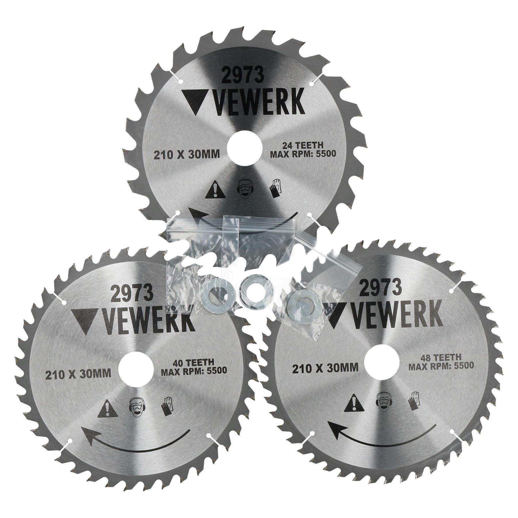 Lot de 3 lames de scie circulaire TCT 210 mm x 30 mm 24T 40T 48T pour la coupe du bois