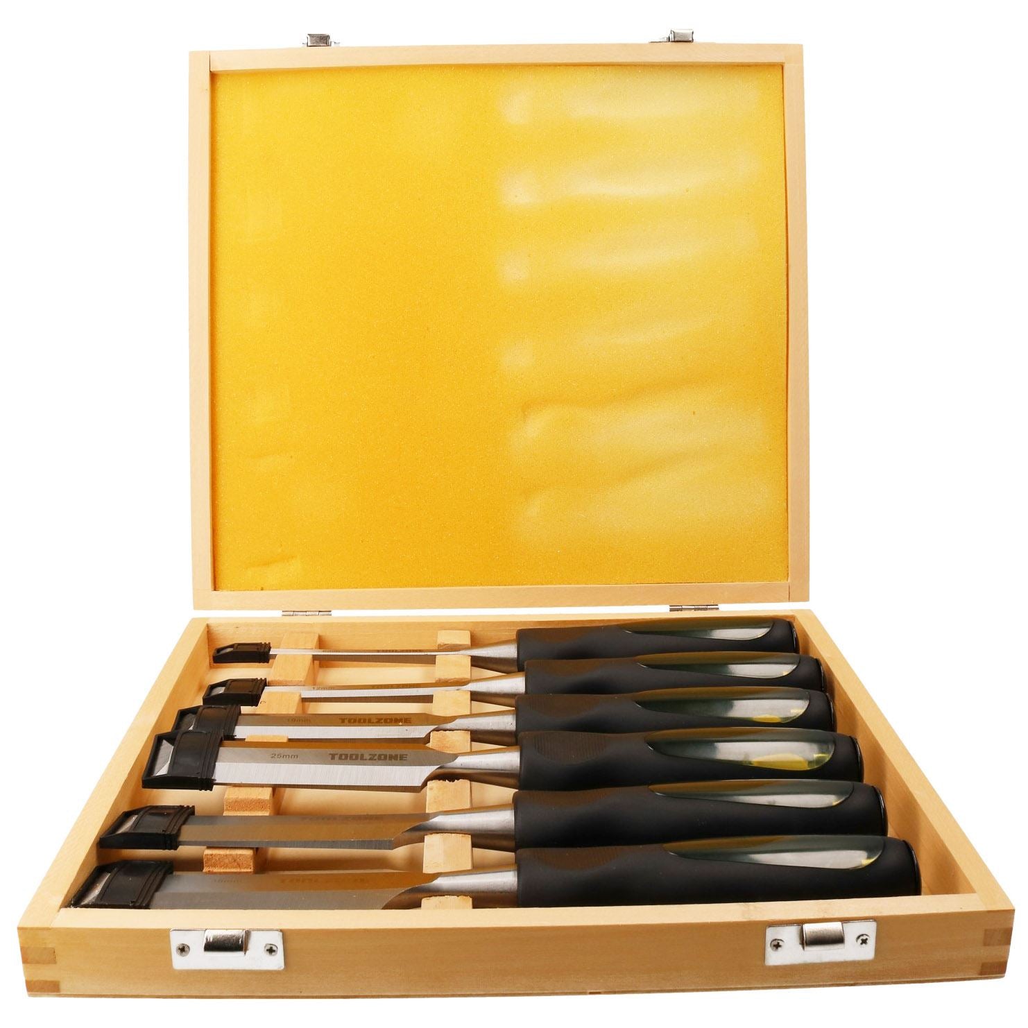 Lot de 6 ciseaux à bois pour sculpture, menuiserie, 6 à 38 mm, avec étui à capuchon