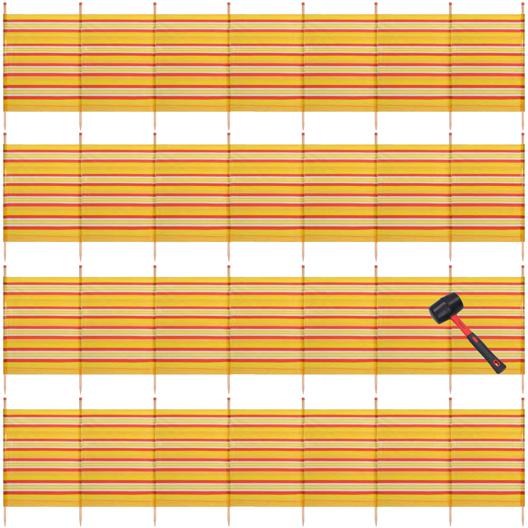 Abri de plage coupe-vent à 10 poteaux 1,5 m sur 6,1 m avec écran d'intimité et bande jaune