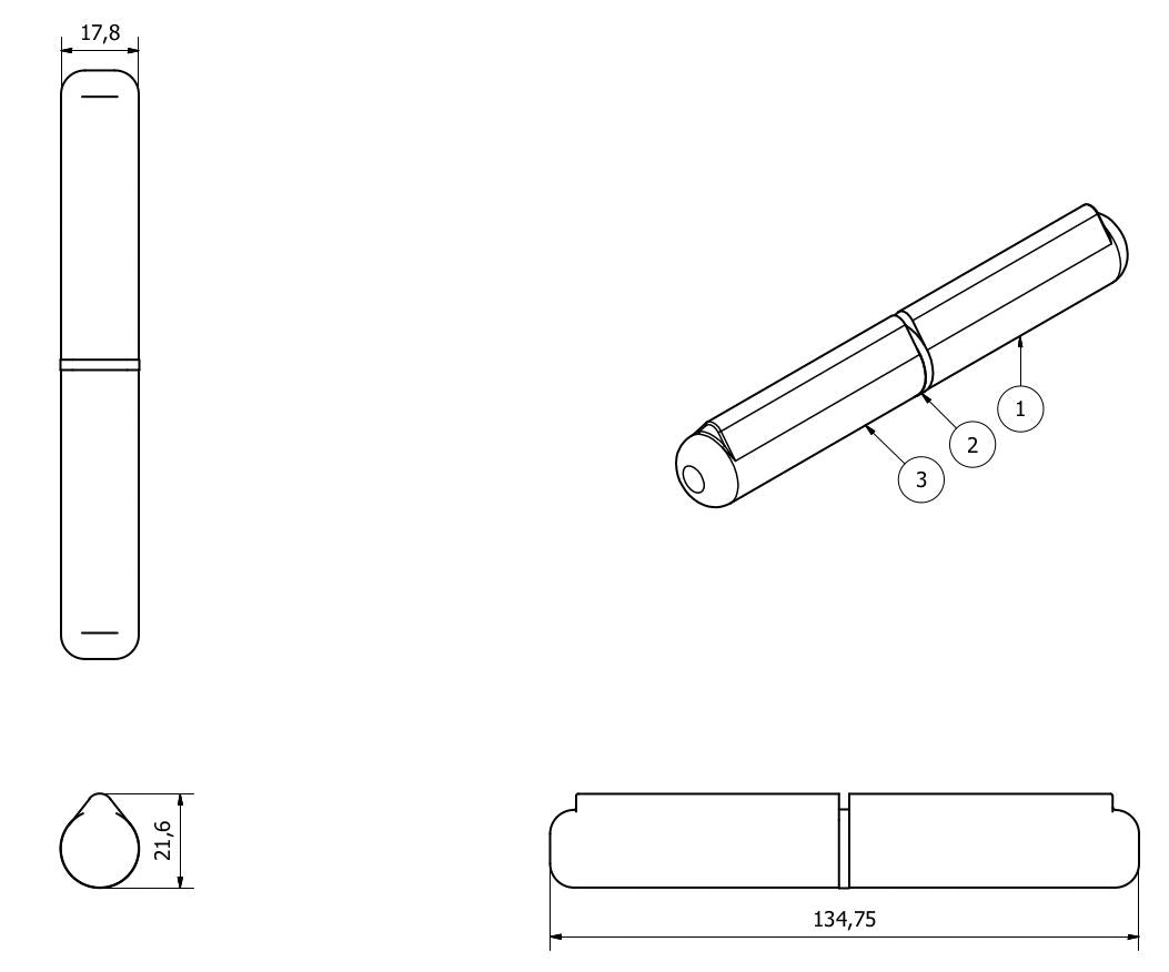 Charnière à balle relevable à souder sur douille en laiton 18 x 135 mm pour trappe de porte robuste