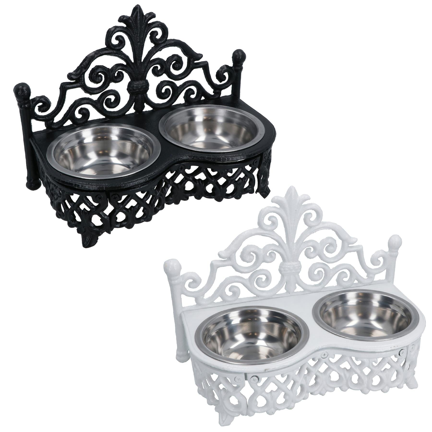 Dog Puppy Cat Feeding Food Bowls Dishes Stainless Steel / Cast Iron Stand