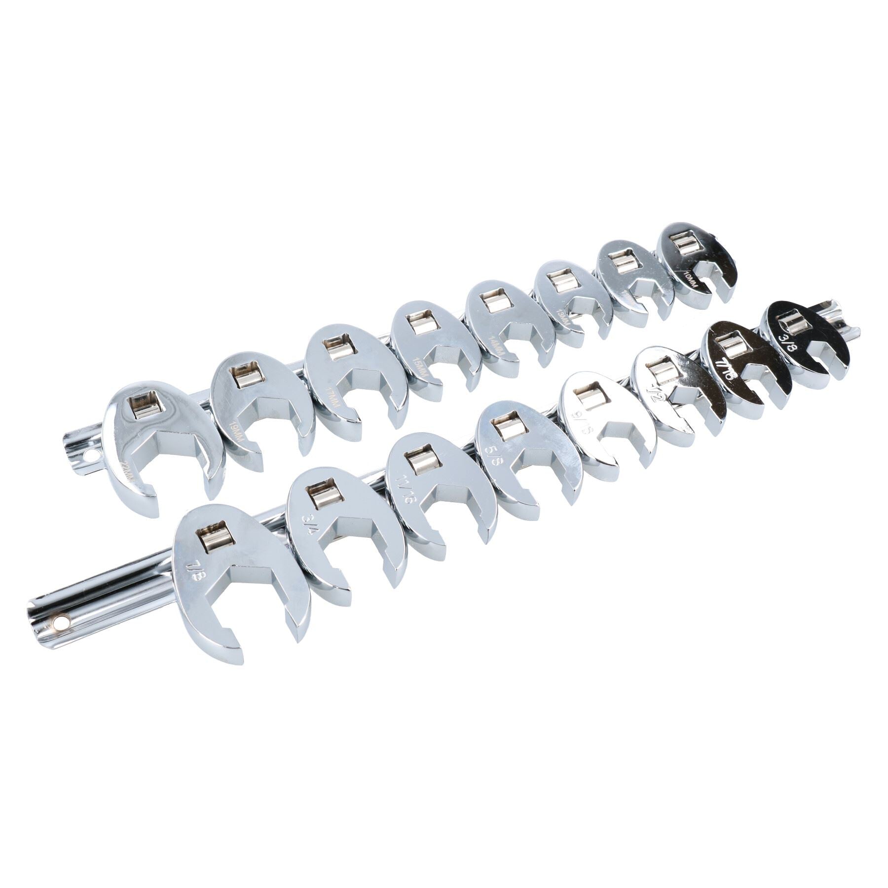 Clé à douille 3/8" impériale AF + métrique Crowfoot Crowfoot 3/8" – 7/8" 10 – 22 mm 16 pièces