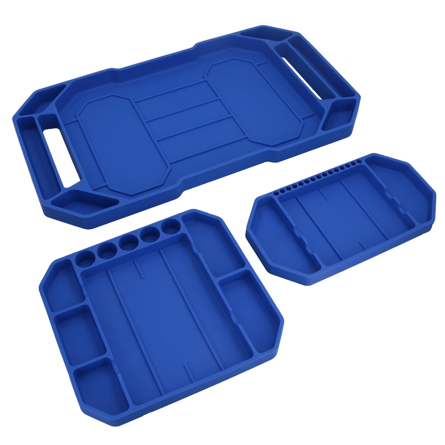 Lot de 3 plateaux à outils antidérapants et flexibles, compartiments pour boîte à outils, résistants à l'huile