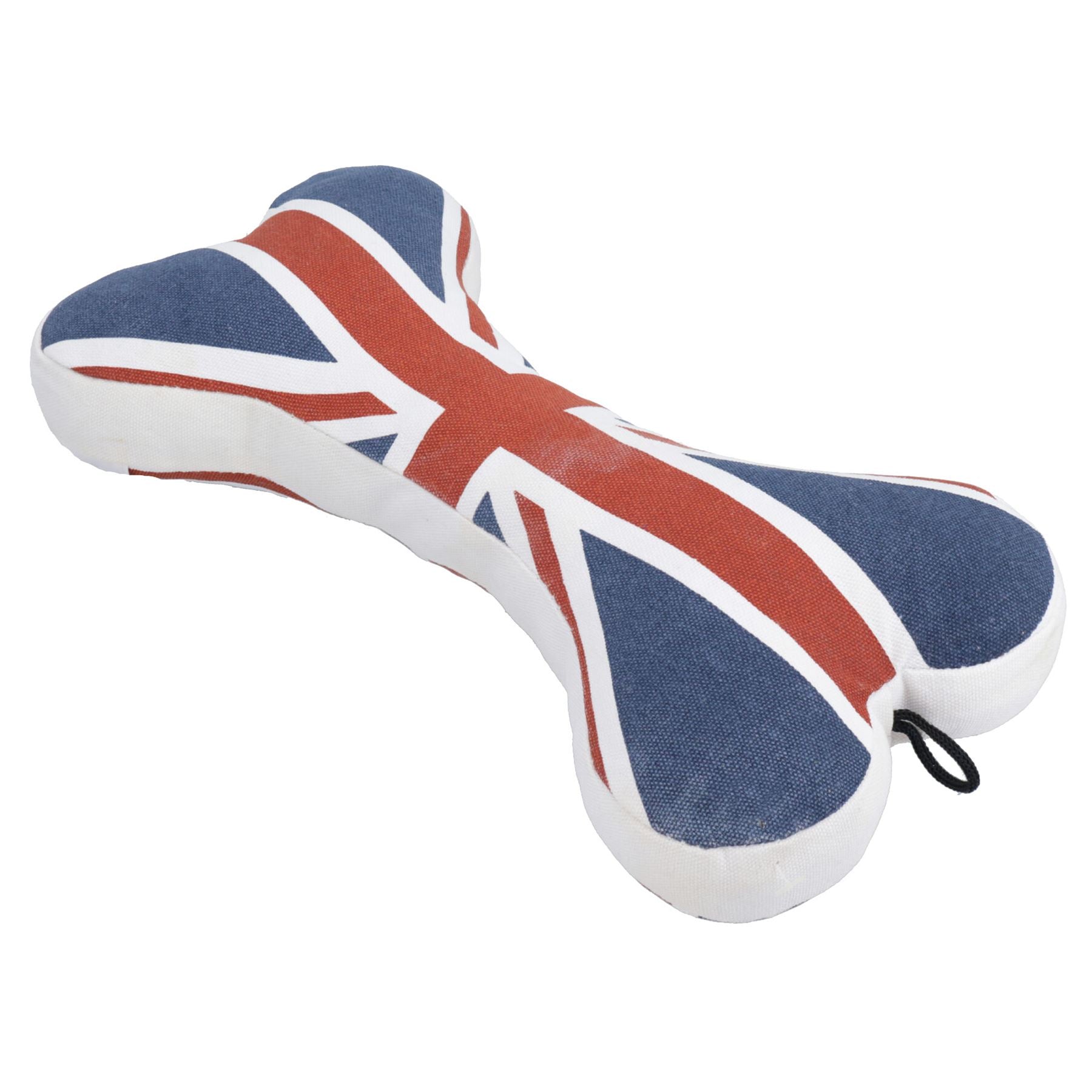 Großes, schickes Hundespielzeug aus Knochenleinen mit Union Jack-Motiv und Quietschfunktion (L 30 cm)