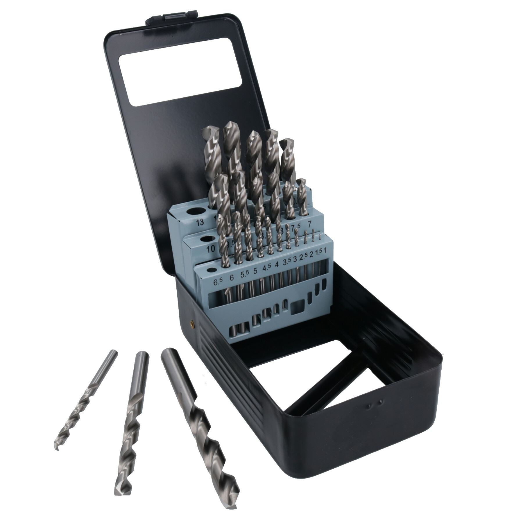 25-teiliges HSS-G-Bohrer-Set mit metrischen Schlitzbohrern für Metall, Kunststoff und Kupfer, 1 mm – 13 mm
