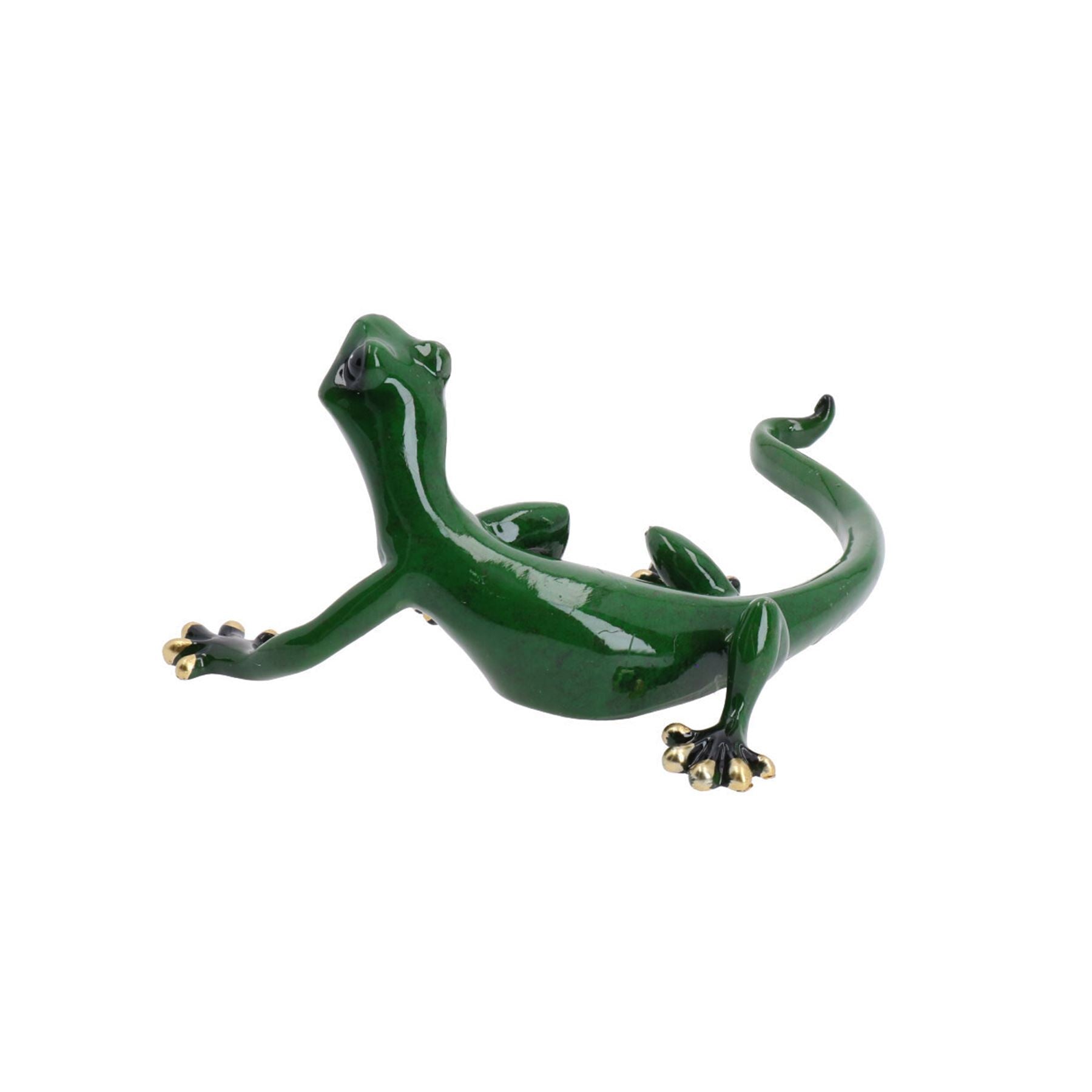 Statue de sculpture murale en résine représentant un lézard gecko vert, ornement pour maison, petite taille