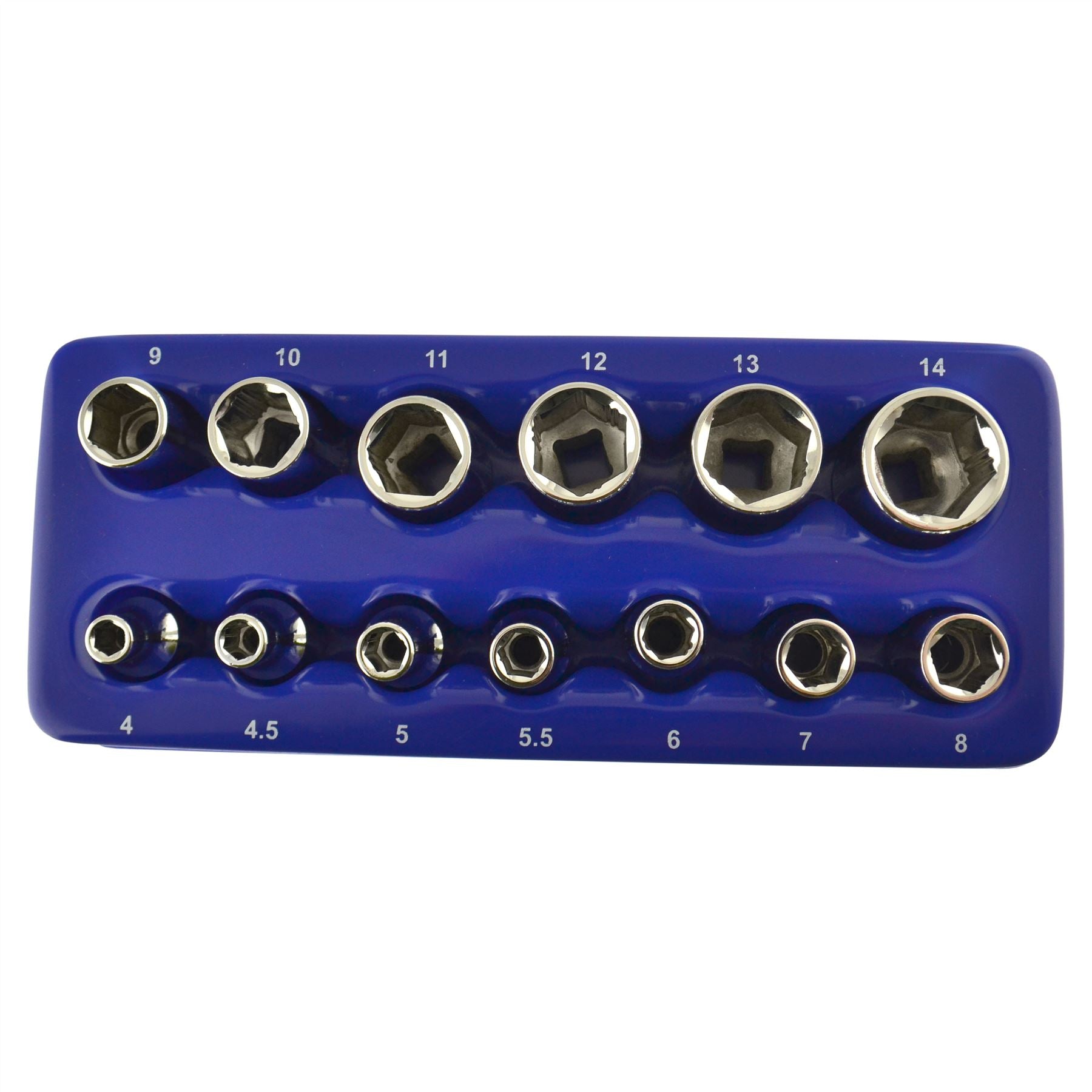 Douilles XI-ON 13 pièces 1/4" métriques 4 mm - 14 mm adaptées aux écrous arrondis AT064