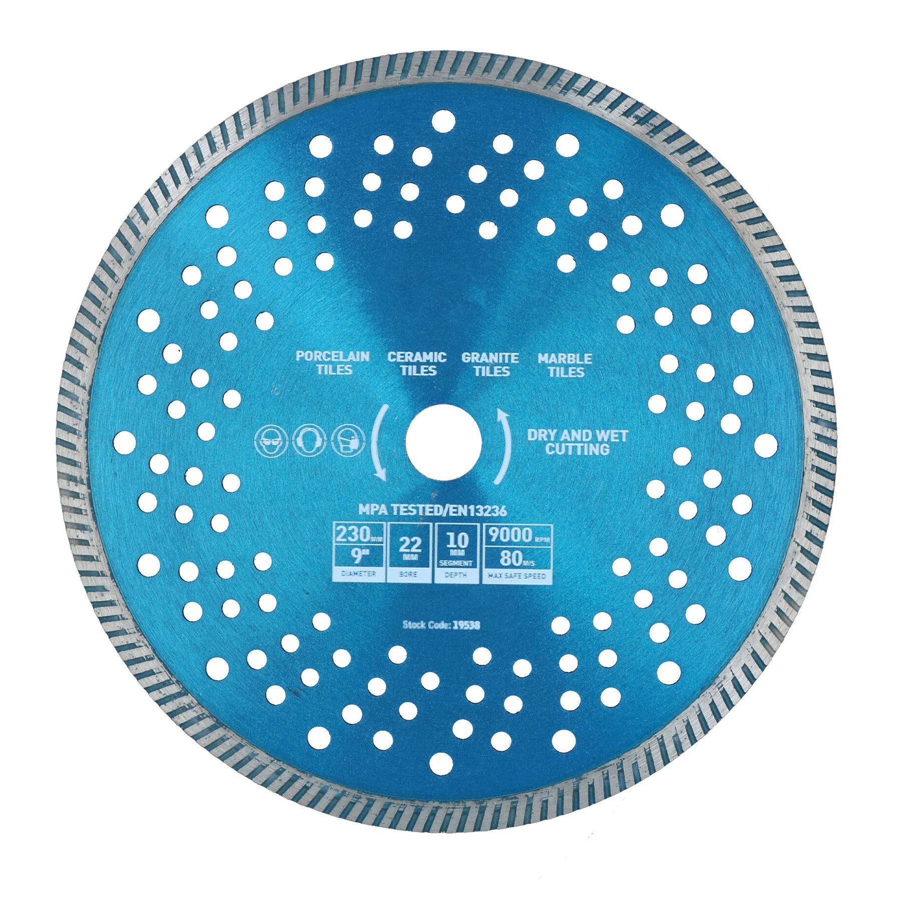 9in / 230mm Dry and Wet Turbo Cutting Disc Porcelain Ceramic Granite Marble