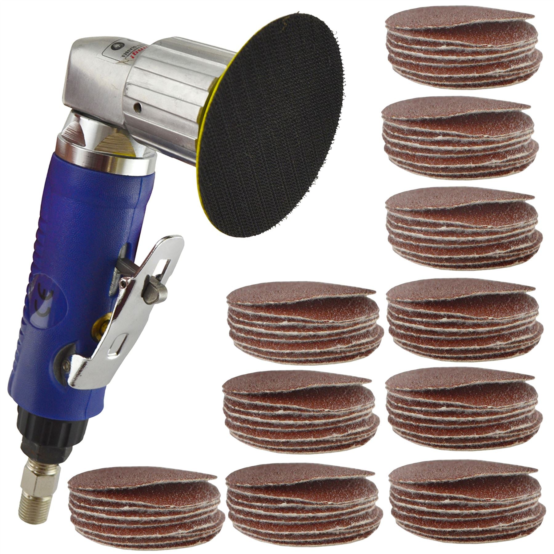 2" Air Angle Sander Grinder Polisher And 100 Pack Mixed Sanding Grit Hook/Loop Pads