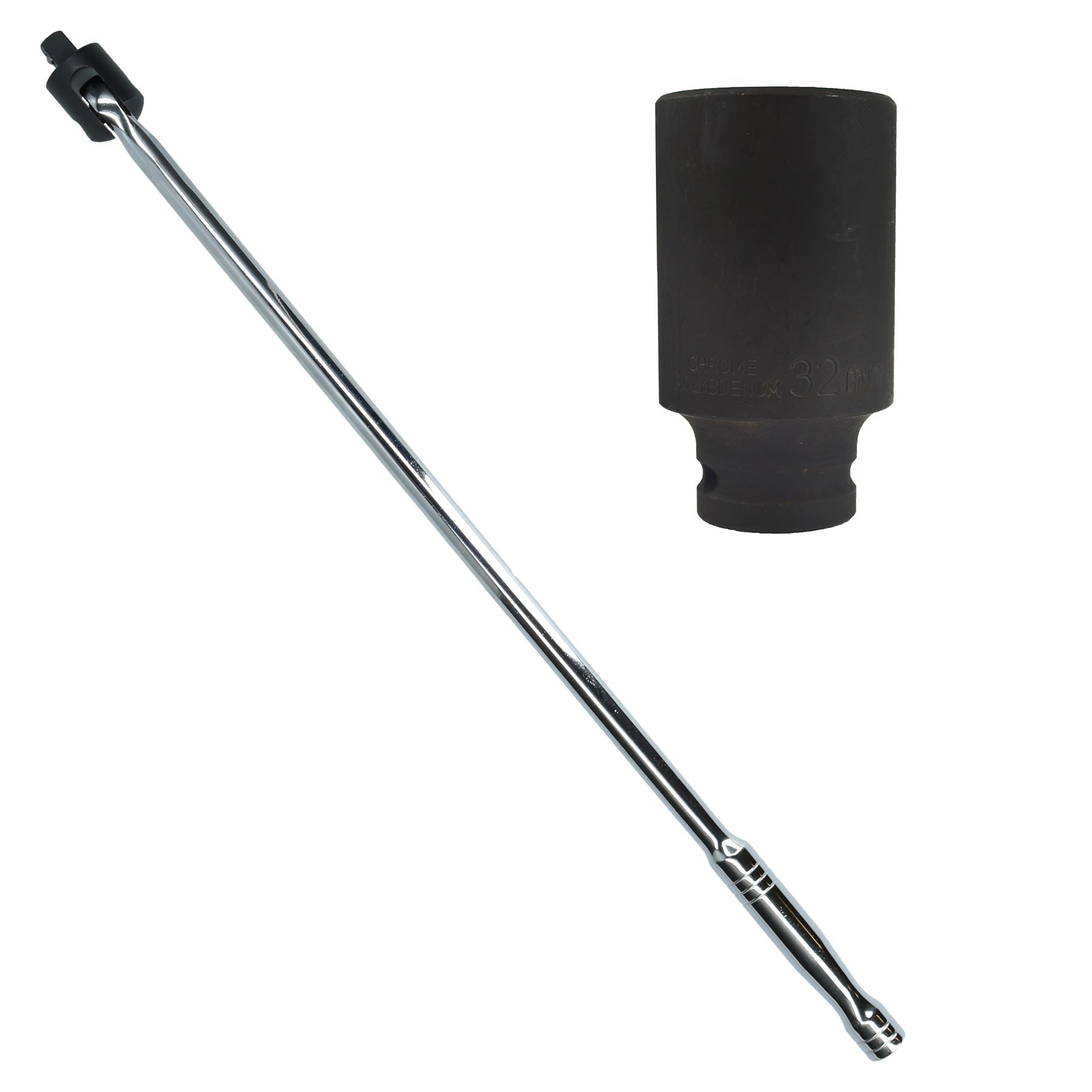 Barre d'attelage de disjoncteur 24" à entraînement 1/2" avec douille à choc profonde métrique de 32 mm