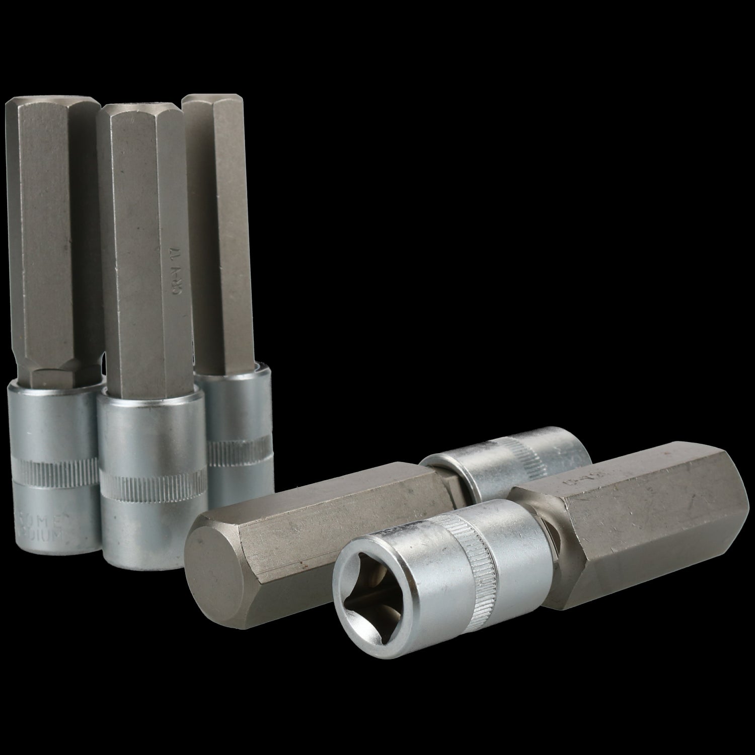 5-teiliger 1/2-Zoll-Antrieb, 14–24 mm, Sechskant-Bit-Steckschlüsselsatz, 100 mm lang, tiefe Reichweite auf Schiene, CrV