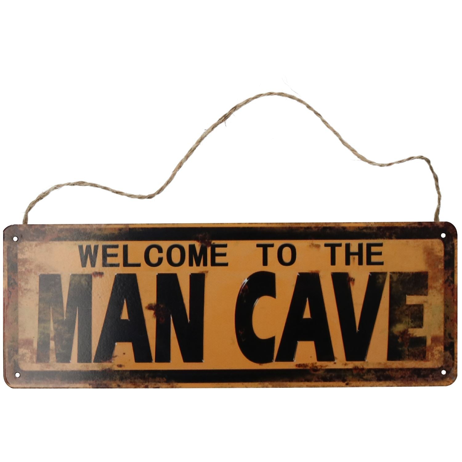 Panneau métallique rétro à suspendre « Welcome To Man Cave » avec trous pré-perforés 13 x 36 cm