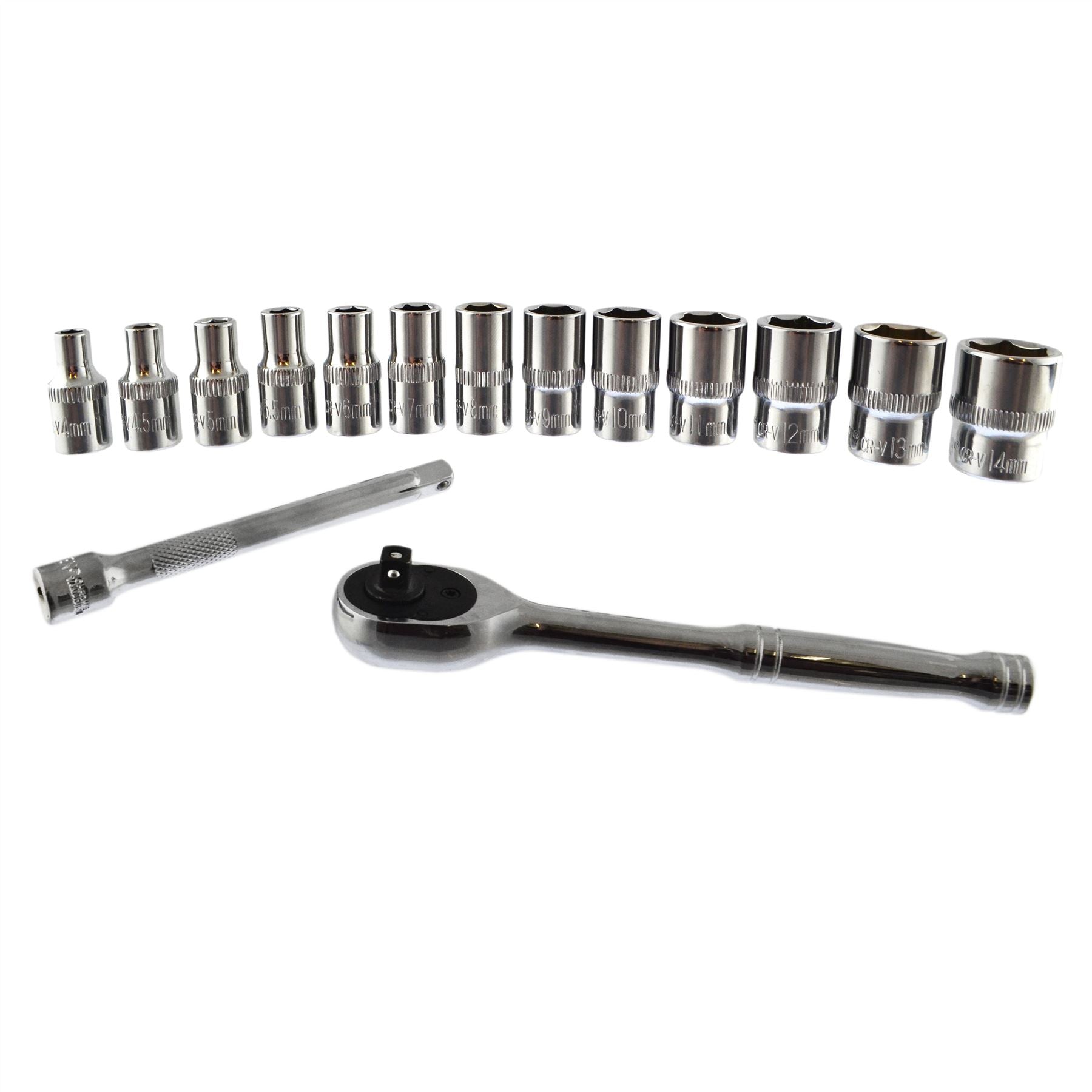 Kit de douilles peu profondes métriques MM 1/4" et accessoires 4 mm - 14 mm, ensemble de 15 pièces