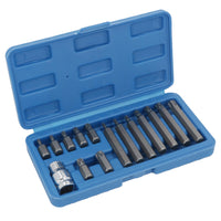 15pc Deep & Shallow Torx Star T20 - T55 Bit Set 1/2" Dr Male 30mm & 75mm
