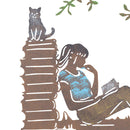 Girl Reading Wall Art Metal Silhouette Garden Home Fence Decoration House