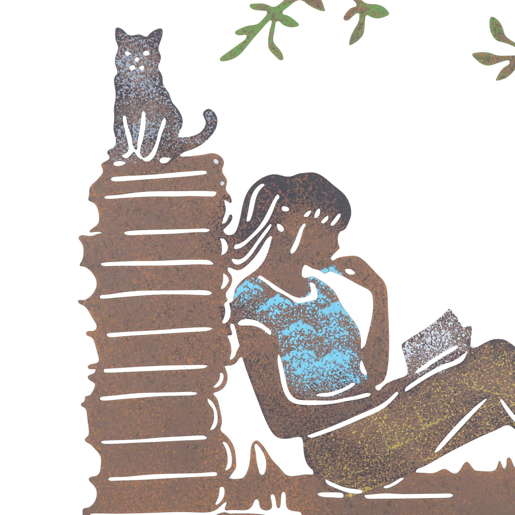 Girl Reading Wall Art Metal Silhouette Garden Home Fence Decoration House