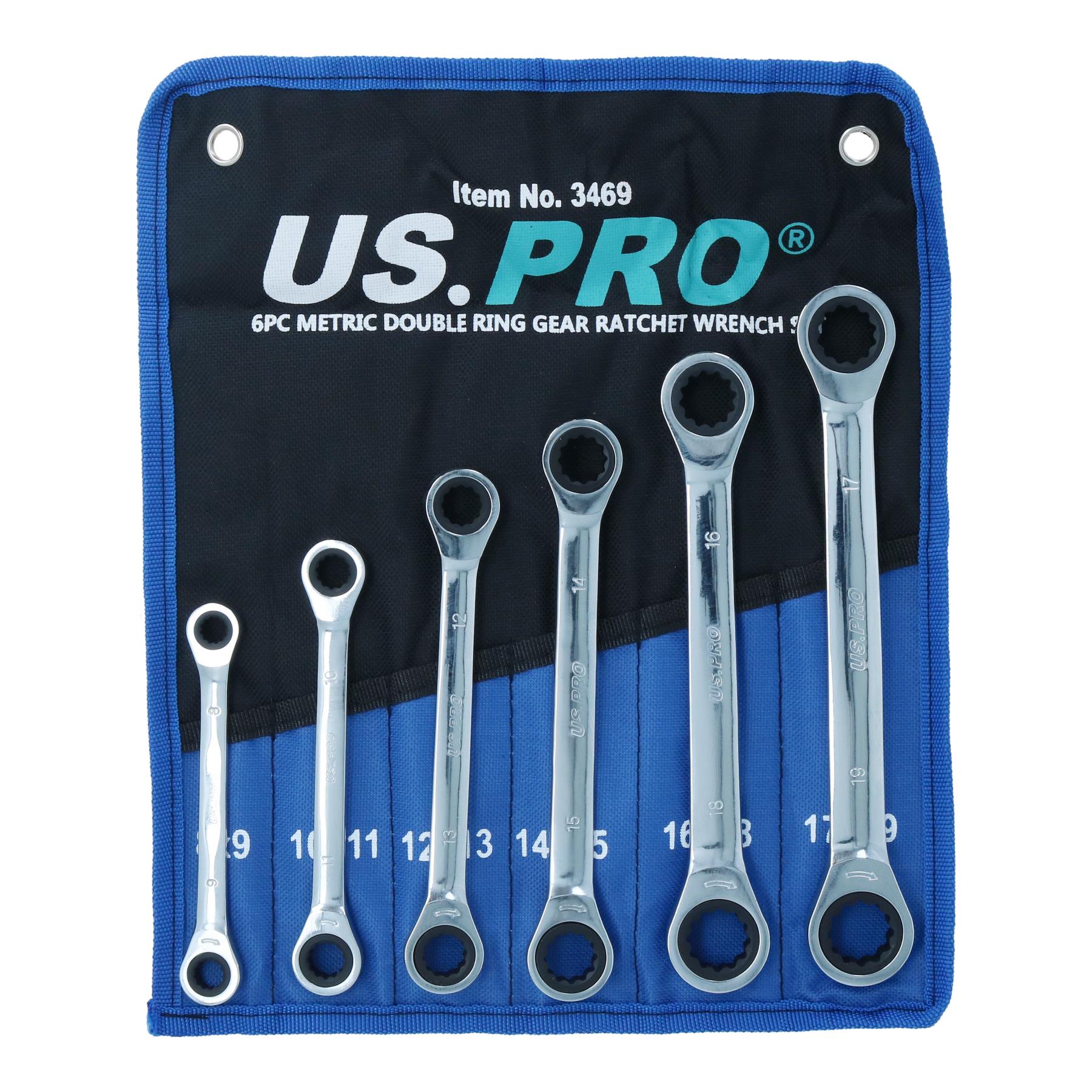 8mm – 19mm Double Ended Ring Gear Ratchet Spanner Wrench Set 6pc 12 Sizes