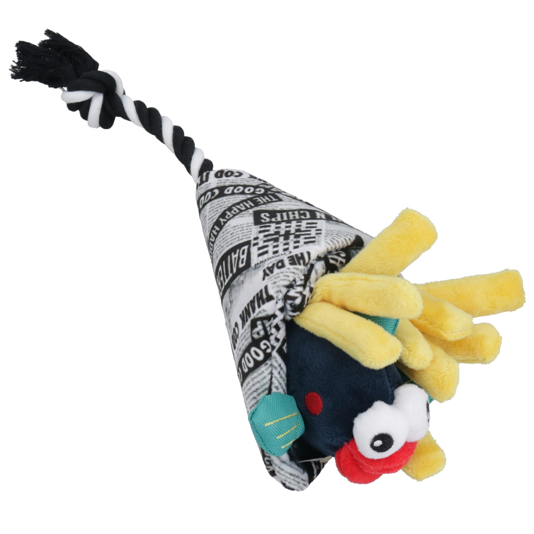 Dog Puppy Gift Fish & Chips Food Themed Soft Plush Squeaky Play Toy Present