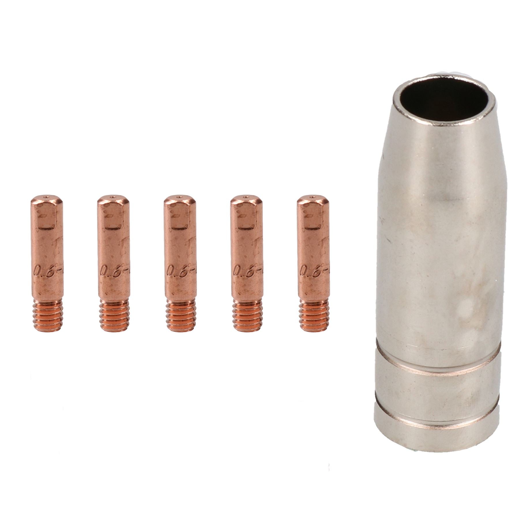1 shroud & 5 x 0.6mm Round Contact Tips MIG Welding Binzel Style MB15 Torch