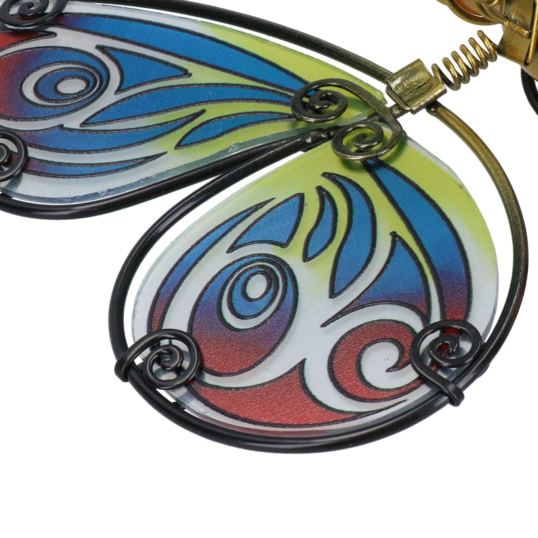 Colourful Glass Wing Fancy Butterfly Bobbing Bells Garden Home Ornament- Gold