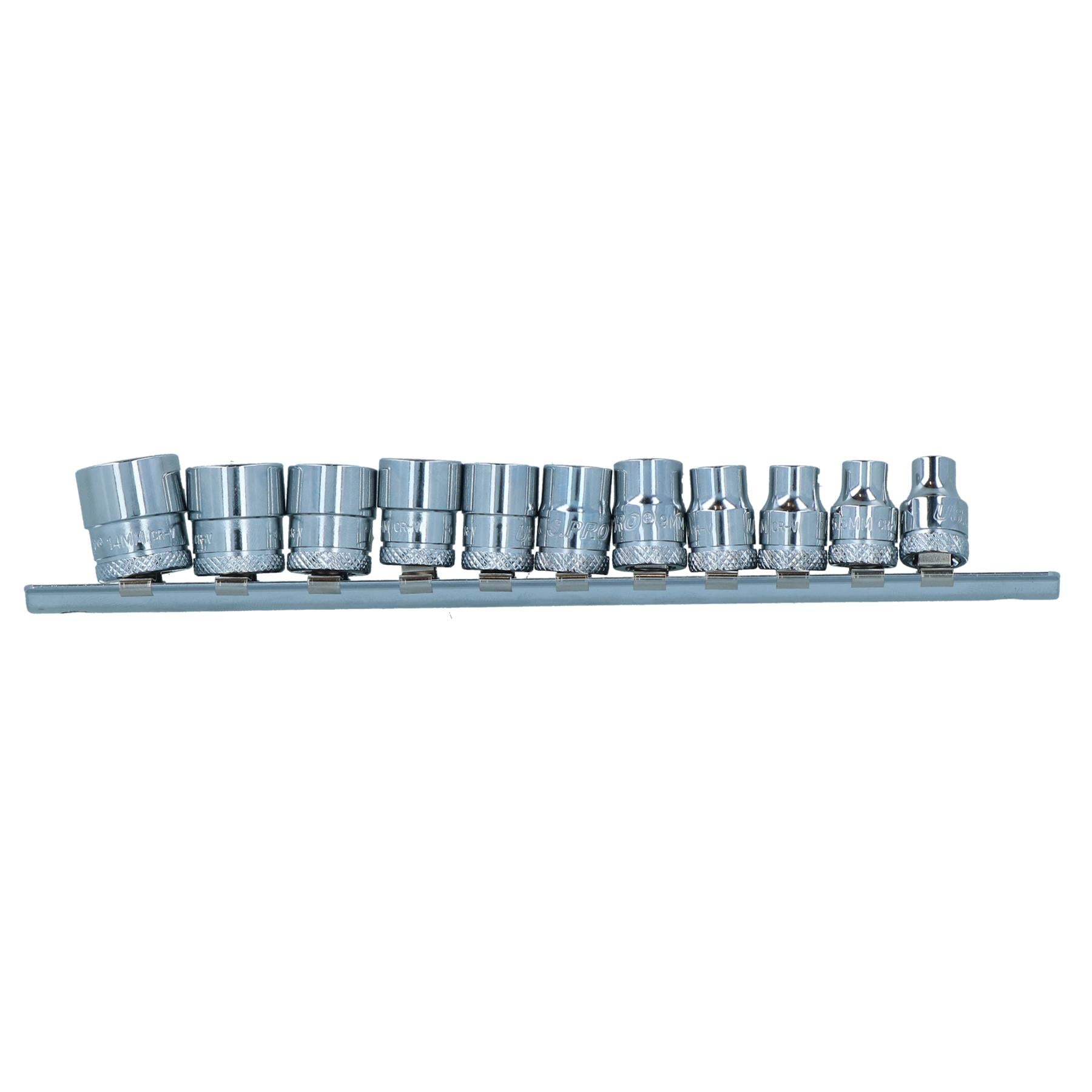 1/4" Drive Low Profile Metric Sockets 5mm - 14mm 11pcs 12 Sided Bi-Hex On Rail