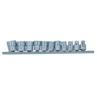 1/4" Drive Low Profile Metric Sockets 5mm - 14mm 11pcs 12 Sided Bi-Hex On Rail