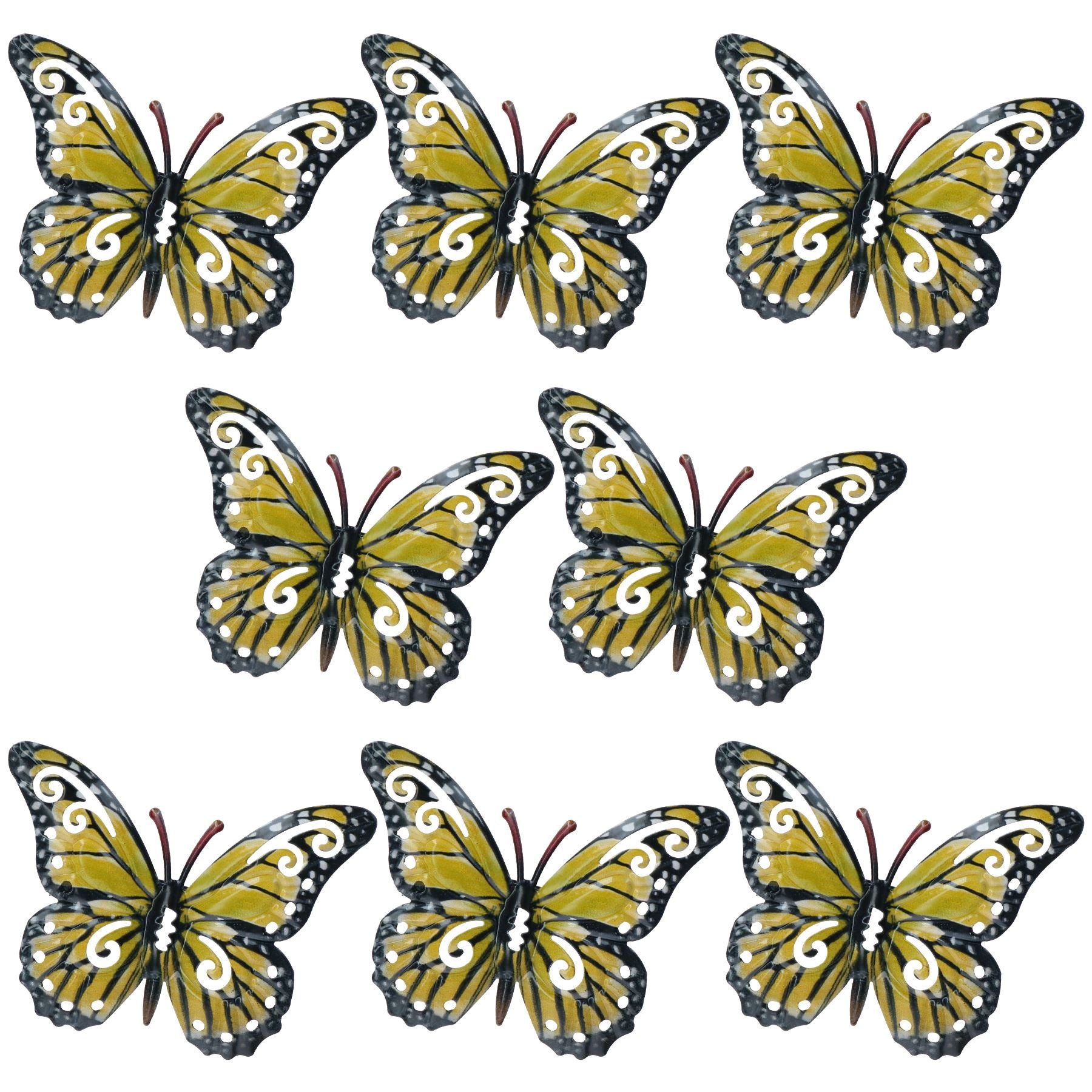 Set of 8 Yellow Small Metal Butterflies Garden/Home Wall Art Ornament