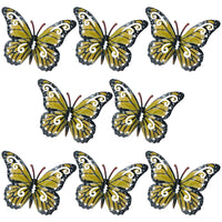 Set of 8 Yellow Small Metal Butterflies Garden/Home Wall Art Ornament