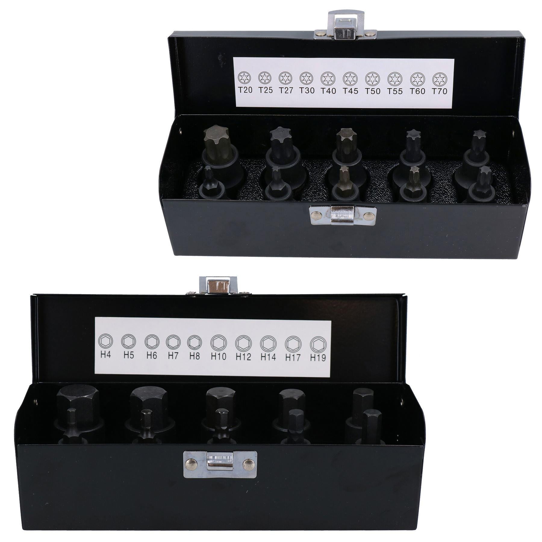 Douilles à chocs métriques hexagonales + Torx Star 1/2" 4 mm – 19 mm + T20 – T70