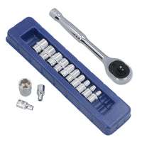 1/4" Drive Metric MM Shallow Single Hex Sockets 4mm - 14mm + Ratchet 14pc
