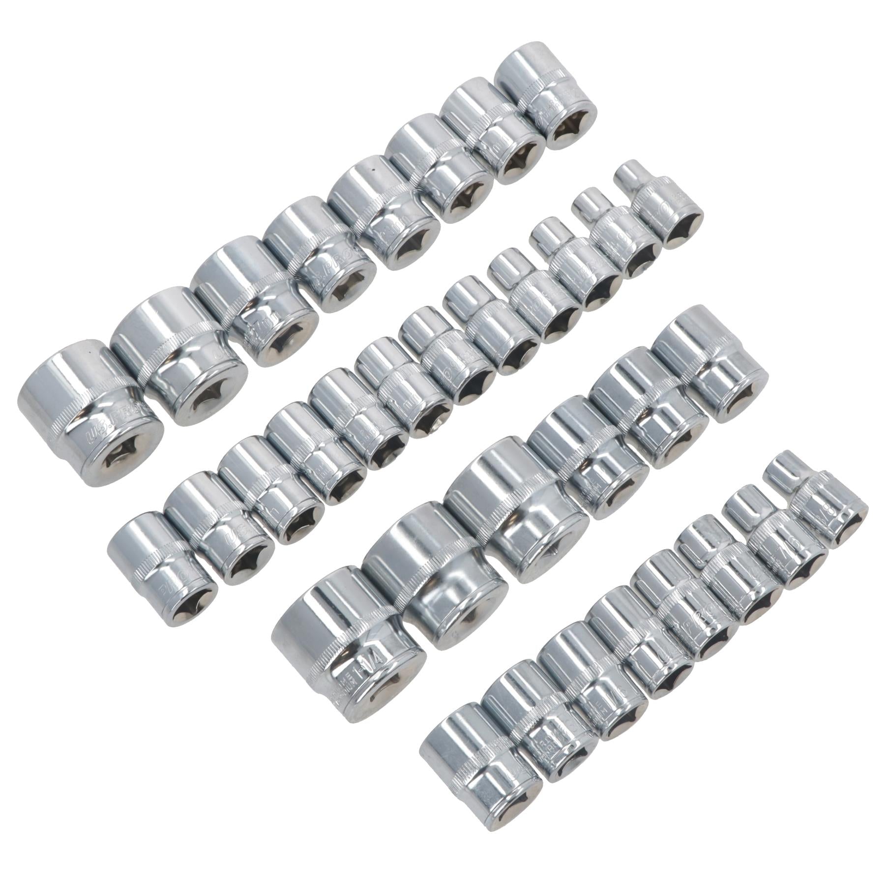 Jeu de douilles extensibles peu profondes AF SAE métriques MM et impériales 1/2" 42 pièces