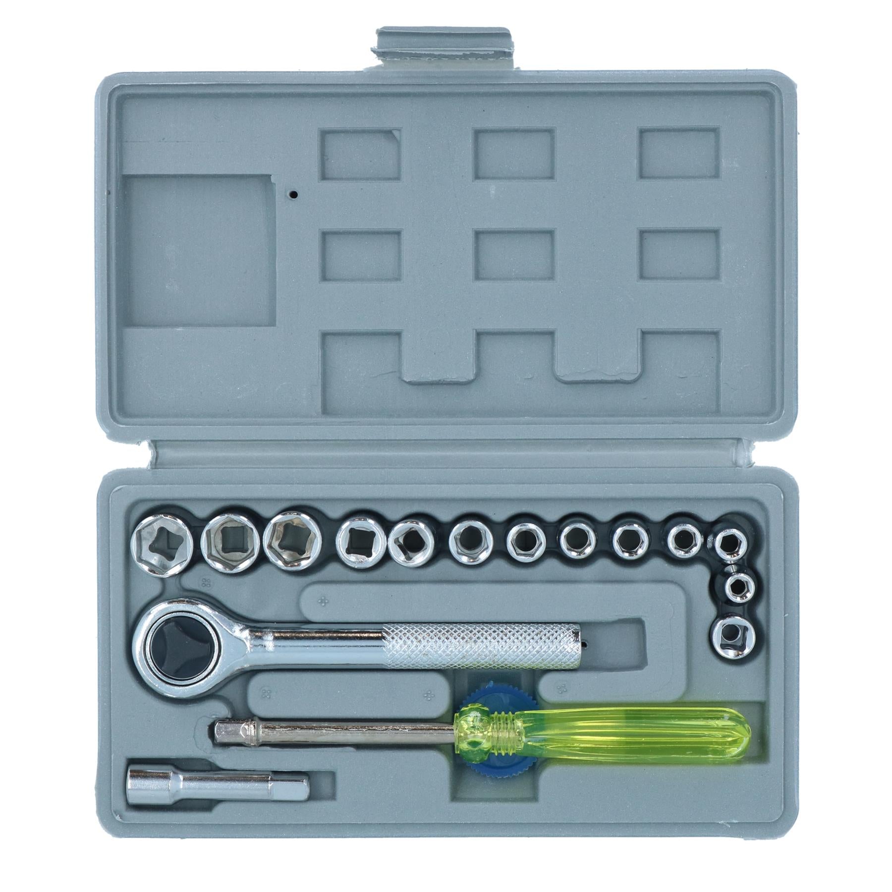 1/4"-Antrieb, flacher Steckschlüsselsatz mit Ratsche, 17-teilig, metrisch, 4 mm bis 13 mm, TE397