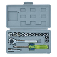 1/4"-Antrieb, flacher Steckschlüsselsatz mit Ratsche, 17-teilig, metrisch, 4 mm bis 13 mm, TE397