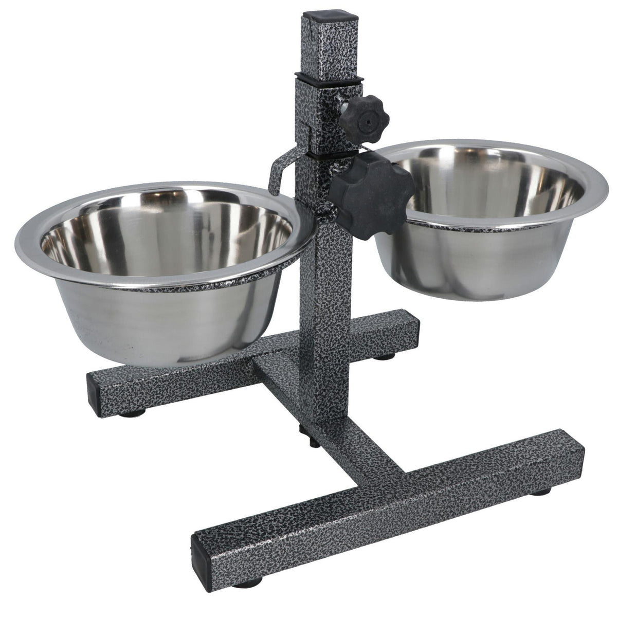 Double Pet Dog Bowl With Fully Adjustable Height Stand With Stainless Steel Bowls