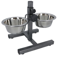 Double Pet Dog Bowl With Fully Adjustable Height Stand With Stainless Steel Bowls