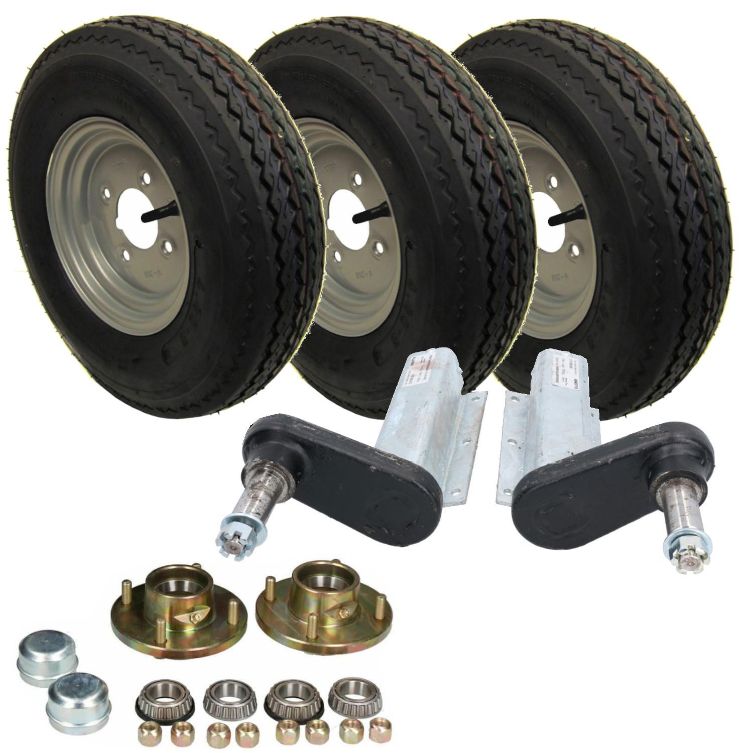350kg Galvanised Trailer Suspension Units & 3 x 8" Wheels & Tyres Kit 4" PCD