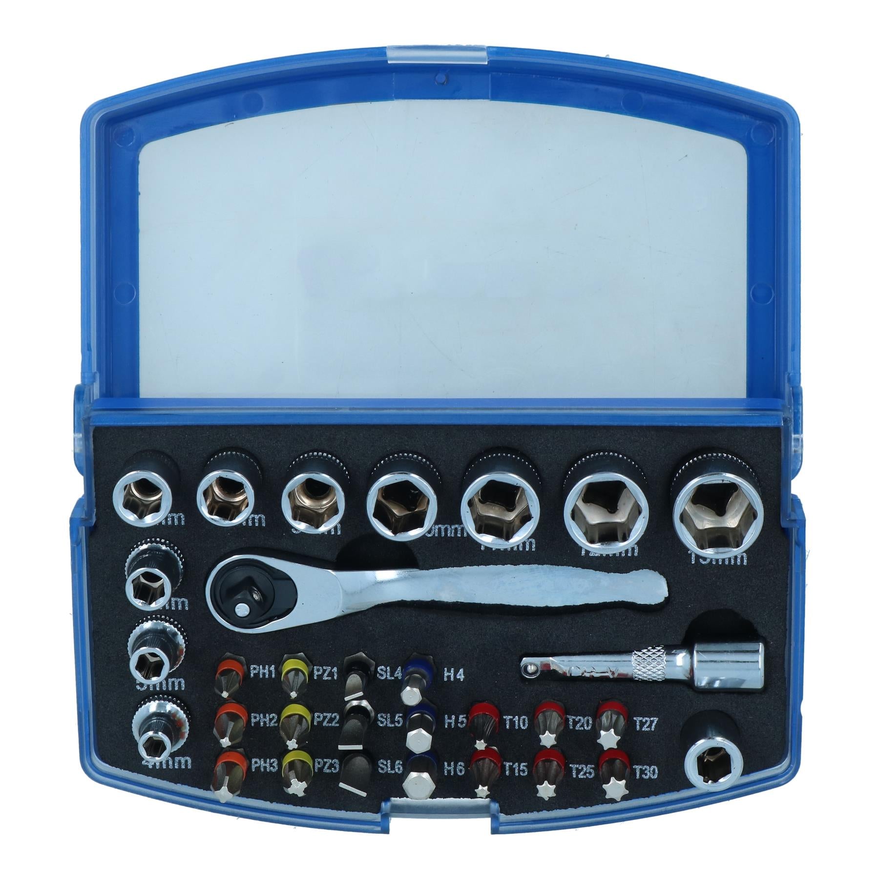 31-teiliges metrisches Steckschlüssel- und Zubehör-Schraubendreherbit-Set mit 1/4-Zoll-Antrieb, 4–13 mm