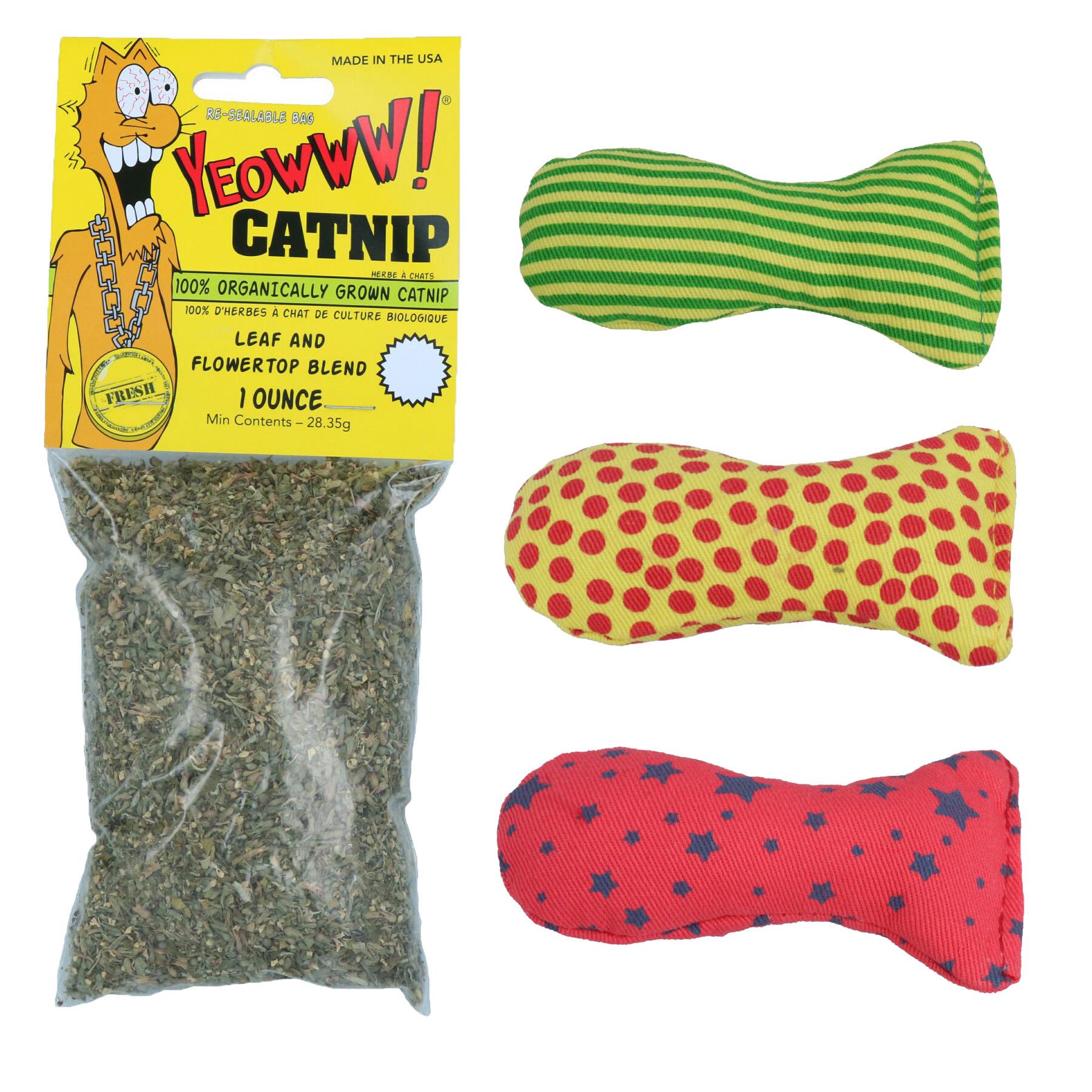 Yeow Cat Kitten 10oz Cat Nip Bag & Stinkie Fish Catnip Toy Bundle Toy Play Gift