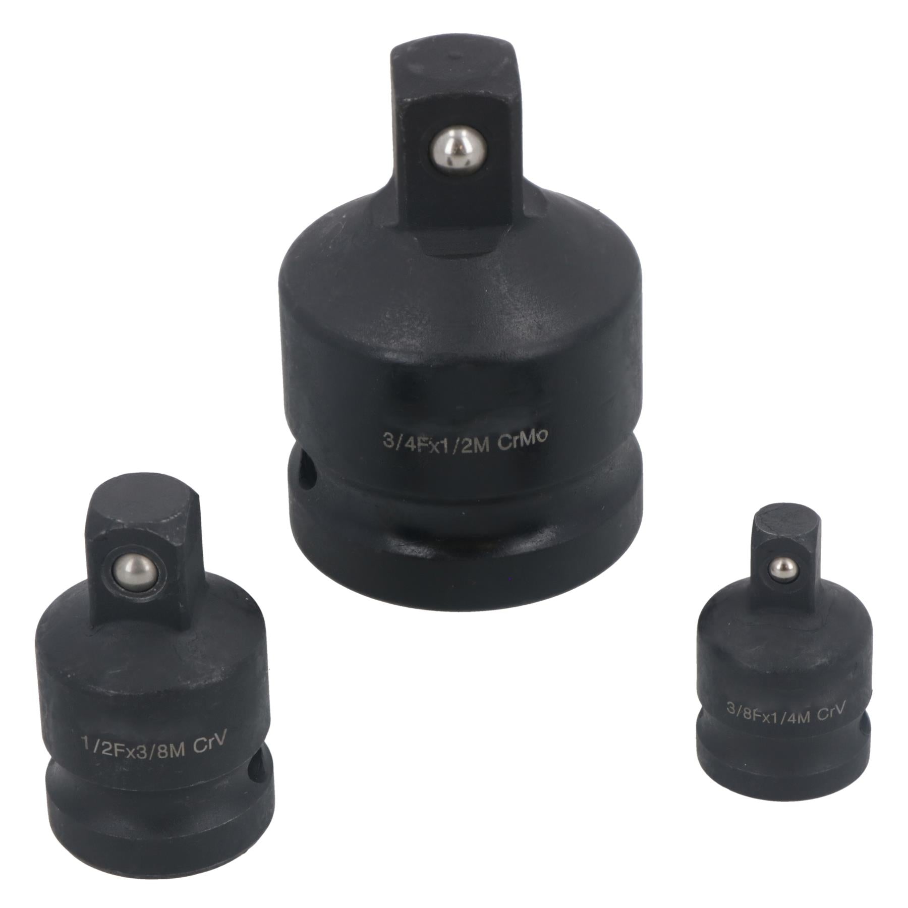 Ensemble d'adaptateurs et de réducteurs pour douilles à chocs à impact 3 pièces, entraînement 3/4" - 1/4"