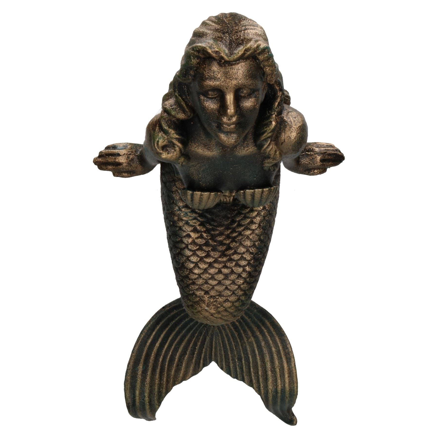 16" Mermaid Cast Iron Statue Figure Ornament Garden Water Pond Shelf Sitting