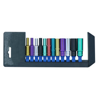 12pc Coloured 1/4" Dr Deep Sockets 6 Point Hex Metric 4 - 13mm With Rail
