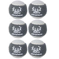 6PK Dog Festive Christmas Gift Grey 'Merry Christmas' Tennis Ball in Gift Box - 6cm