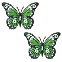 2pk Small Green Metal  Butterfly Garden/Home Wall Art Ornament 11x8.5cm