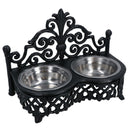 Dog Puppy Cat Feeding Food Bowls Dishes Stainless Steel / Cast Iron Stand