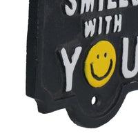 World Smiles With You Sign Plaque Cast Iron Garden House Home Wall Door