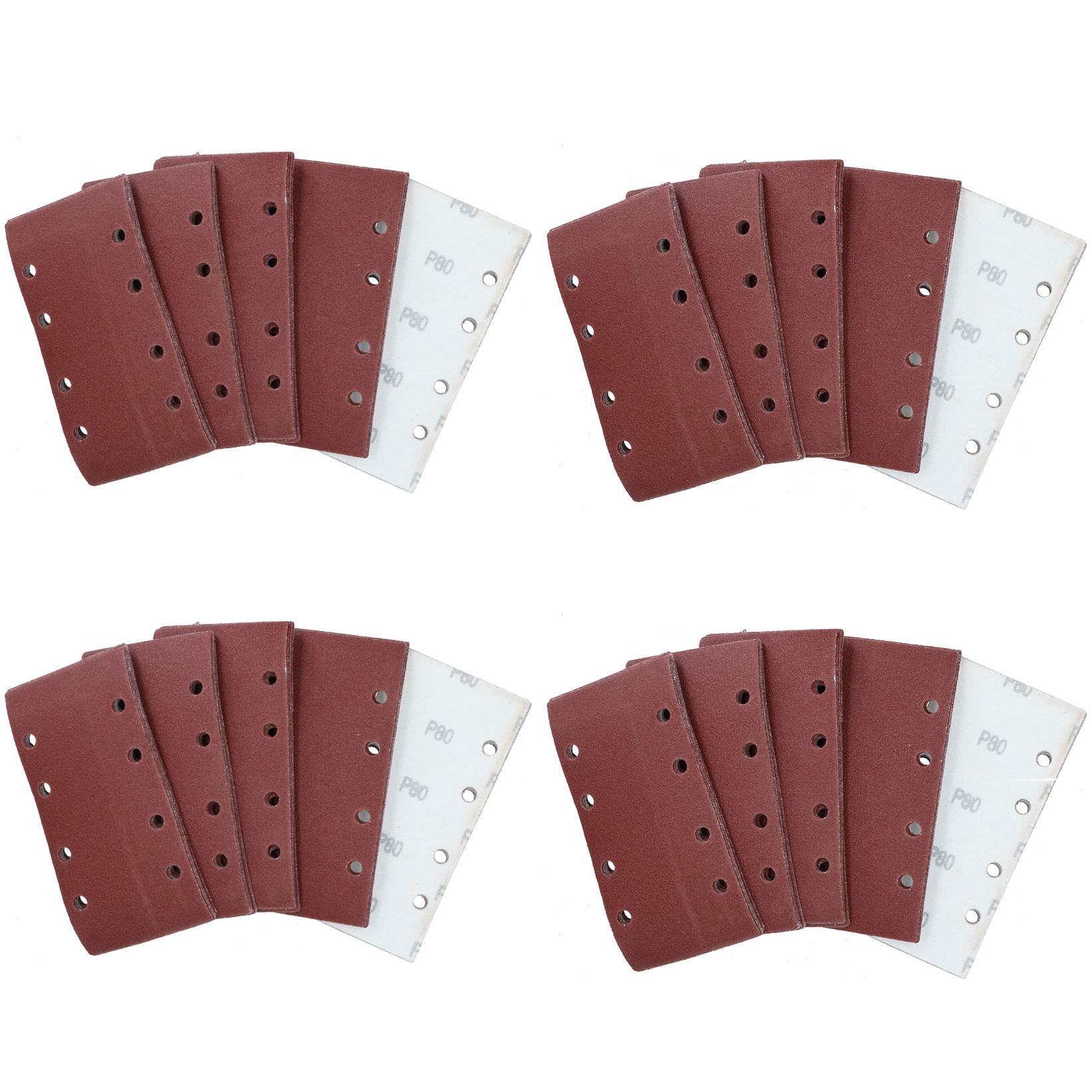 Hook + Loop 1/3 Sheet Sanding Sander Sandpaper Pads 80 Grit 200 Pack
