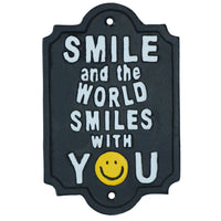 Schild „World Smiles With You“ aus Gusseisen, für Garten, Haus, Wand, Tür